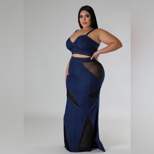 Denim two piece skirt set